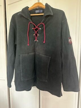 Vintage Polo Ralph Lauren Black Fleece Lace-Up Pullover